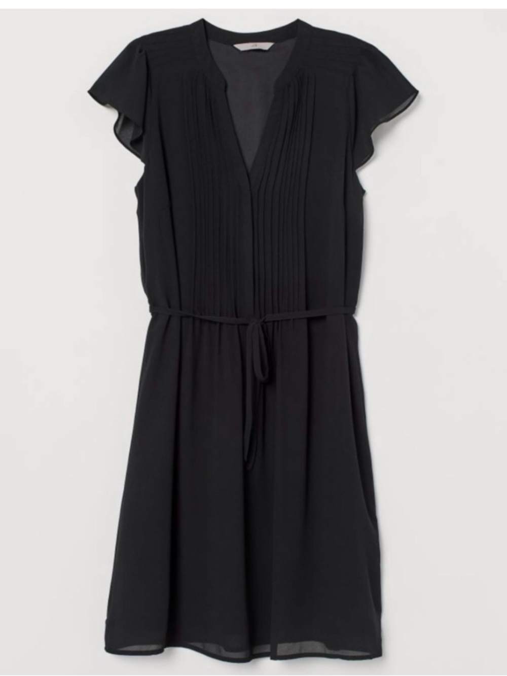 H&M Black Pleated V-Neck Tie-Waist Midi Dress - Picture 3 of 3